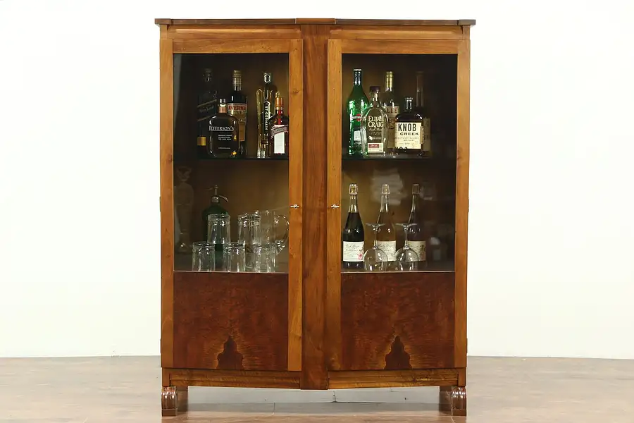 Main image of Art Deco 1930's Vintage Walnut Burl Bar or China Cabinet, Bookcase, Scandinavia