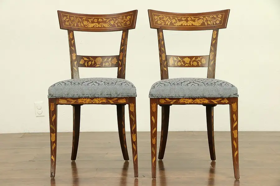Main image of Dutch Antique Inlaid Marquetry Pair of Dining or Side Chairs