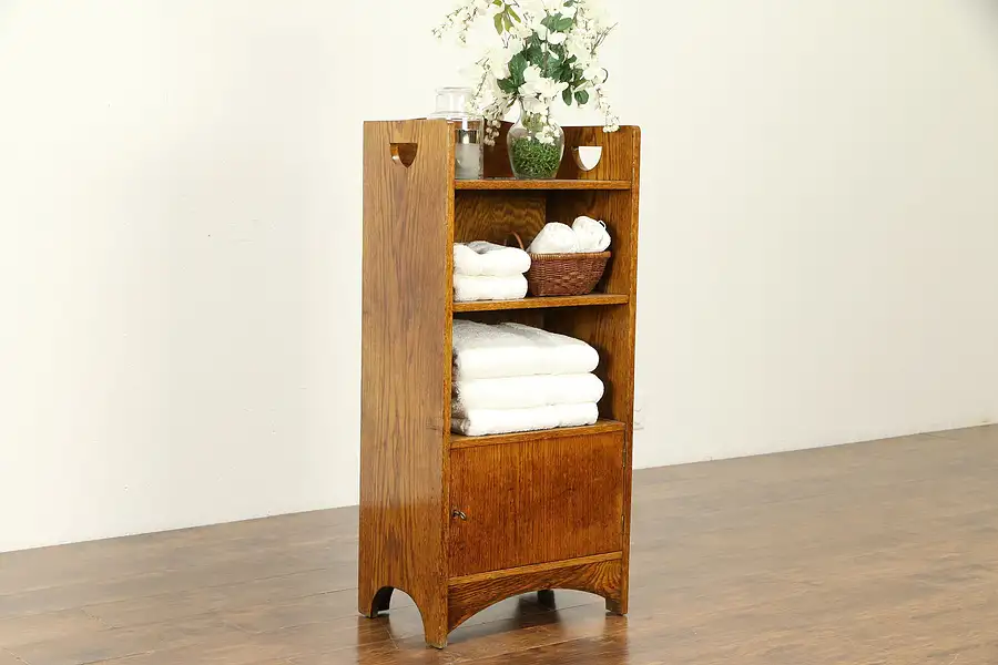 Main image of Arts & Crafts Mission Oak Antique Craftsman Bookshelf or Bath Cabinet