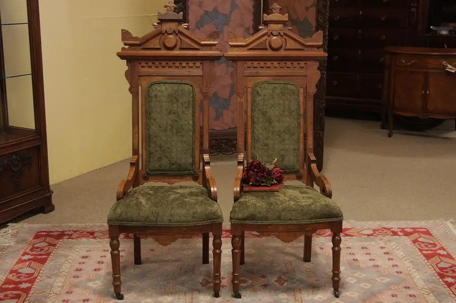 Main image of Pair of Eastlake Victorian Throne Chairs