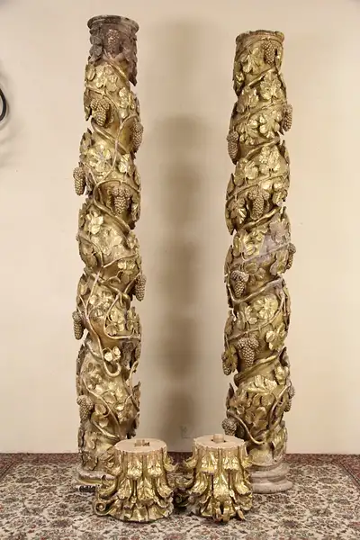 Main image of Pair of Italian Gold Architectural Salvage Baroque 1700's Antique Spiral Columns