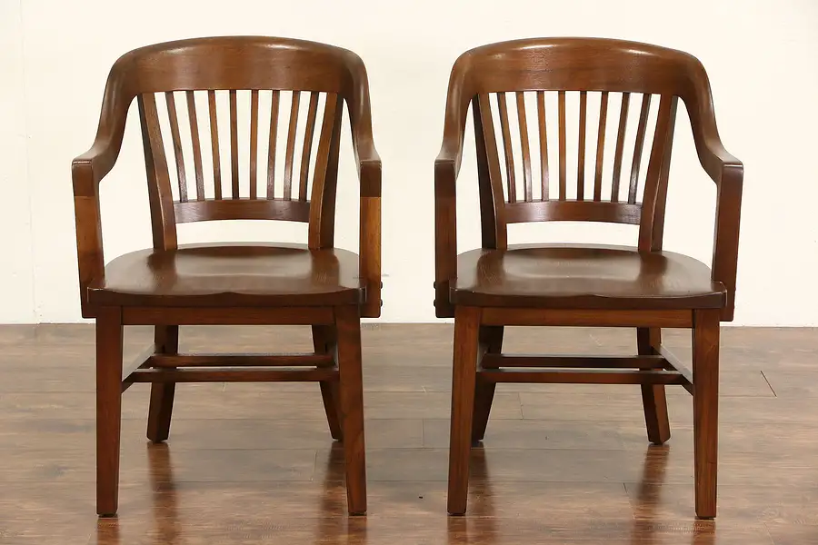 Main image of Pair Library or Office Walnut 1925 Chairs with Arms, Sioux Falls SD Courthouse