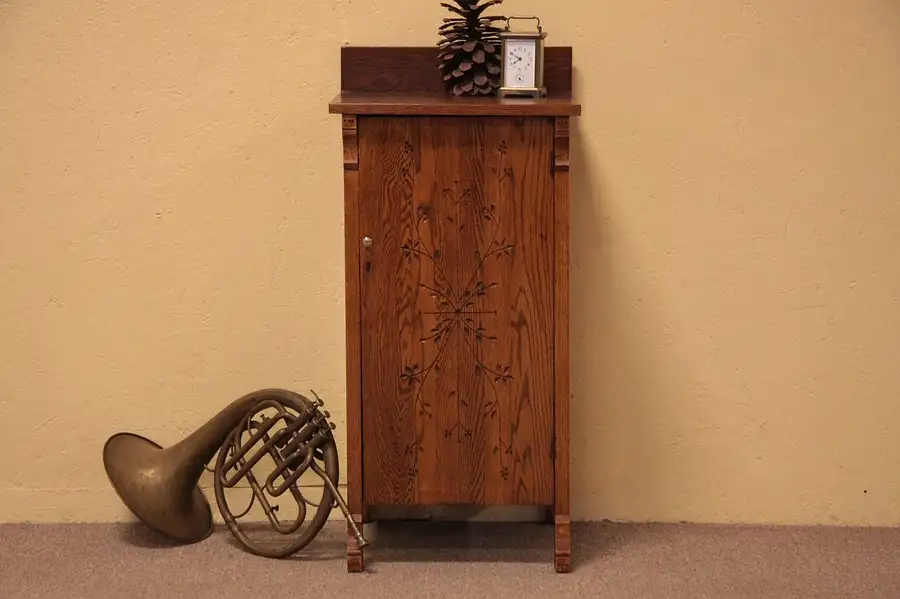 Main image of Victorian Eastlake Oak Spoon-carved Music Cabinet
