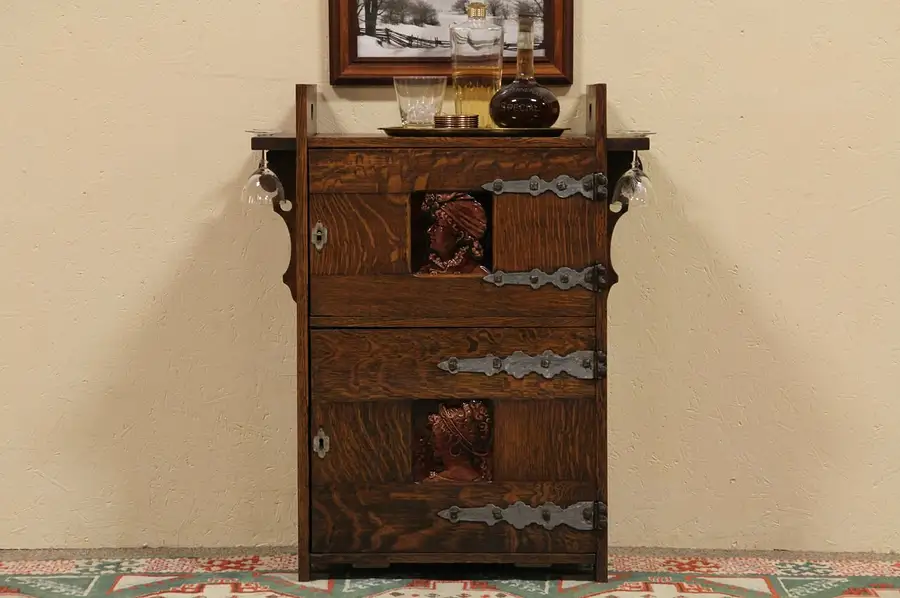 Main image of Arts & Crafts Oak Antique 1900 Bar Cabinet
