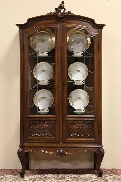Main image of Italian Carved China or Curio Display Cabinet, Glass Shelves