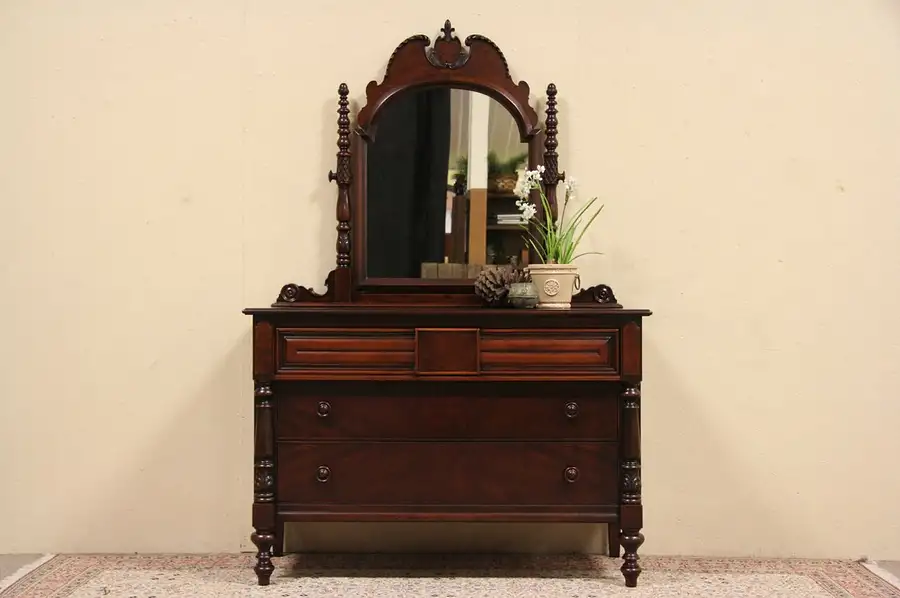 Main image of Sligh 1925 English Tudor Dresser or Chest & Mirror