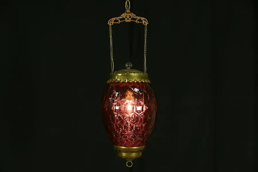 Main image of Victorian 1880's Antique Honeycomb Cranberry Glass Hall Light, Electrified