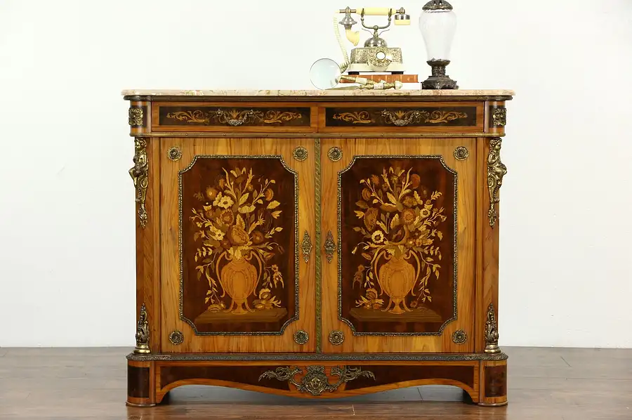 Main image of Italian Rosewood Marquetry Vintage Console Cabinet, Cherub Mounts