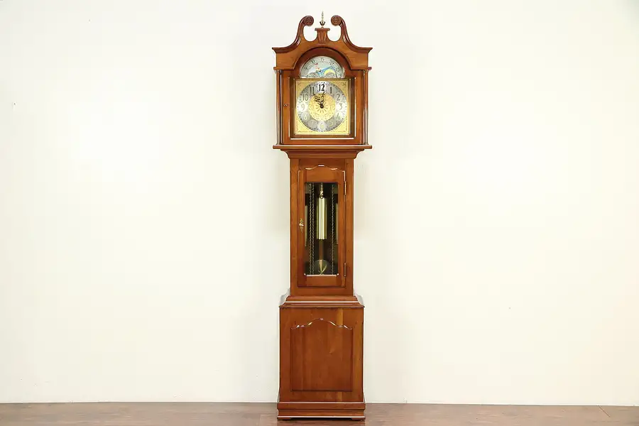 Main image of Cherry Vintage Grandfather Tall Case Clock, Westminster Chime, Daneker