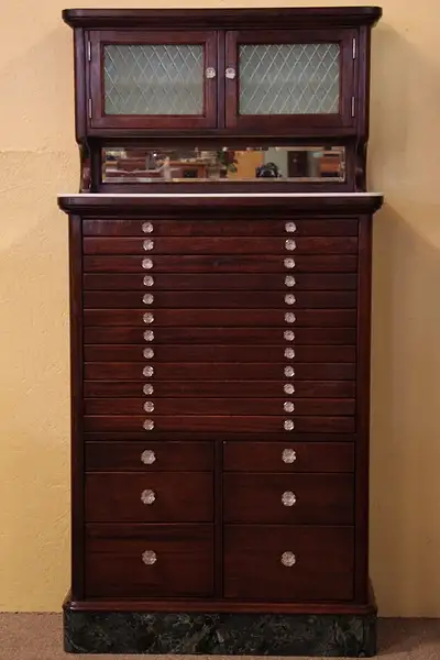 Main image of Mahogany 18 Drawer Antique 1910 Dental Cabinet