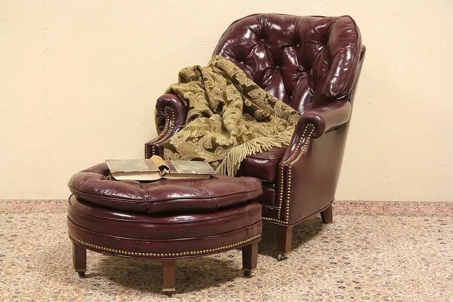 Main image of Leather Tufted Vintage Club Chair & Ottoman