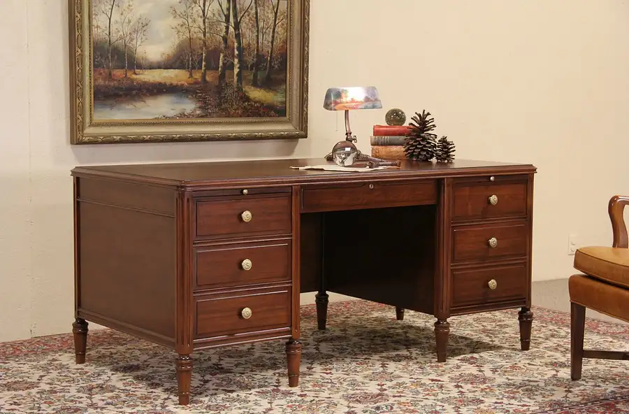 Main image of Stow Davis 1930 Vintage Walnut Executive Desk, File Drawer