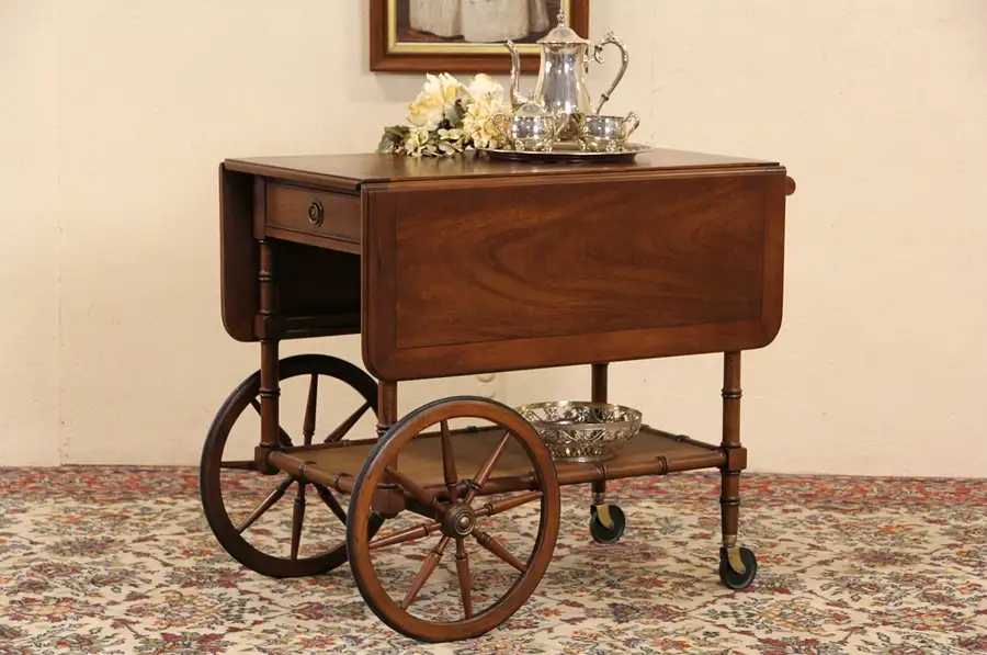 Main image of Mahogany Vintage Tea Cart, Beverage or Dessert Trolley