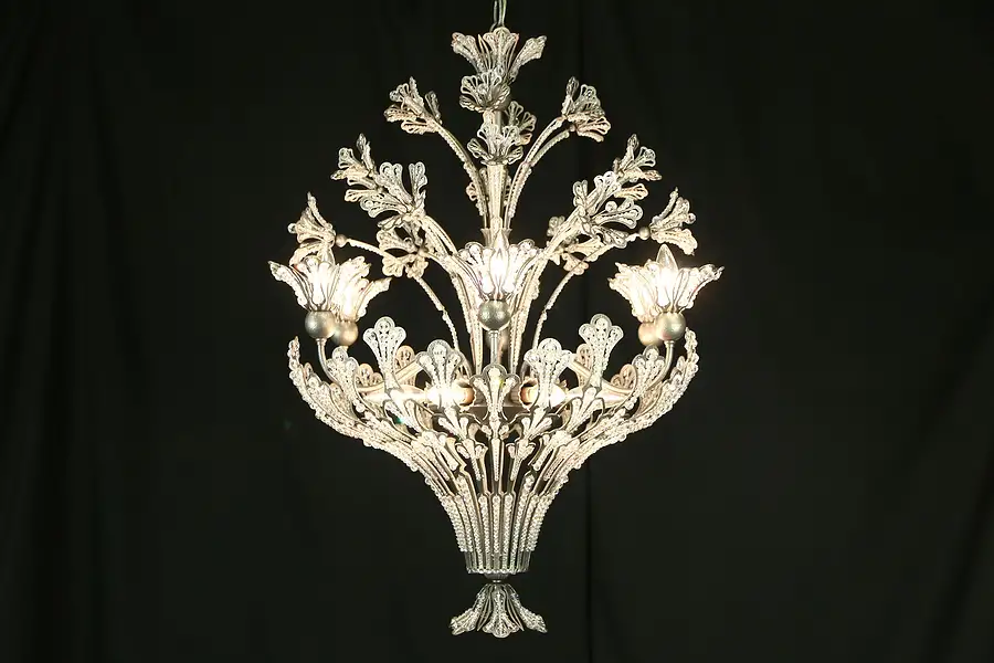 Main image of Pewter Vintage 12 Light Chandelier, Lucite Jeweled Prisms