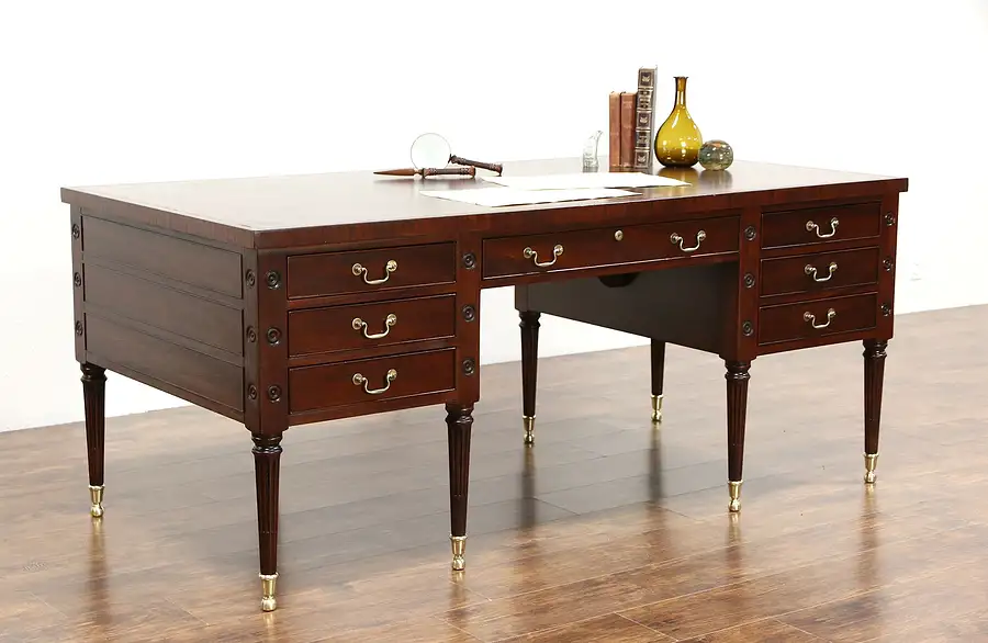Main image of Kittinger Signed Vintage Library or Writing Desk, Gold Tooled Leather