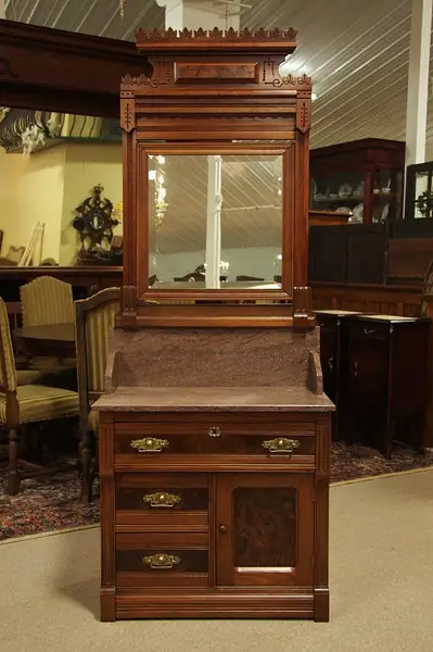 Main image of Victorian Eastlake Marble Top Commode or Chest
