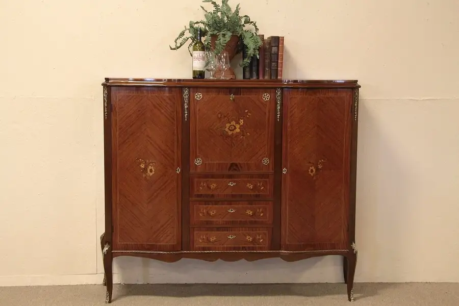 Main image of Marquetry Triple Cabinet, Desk or Bar
