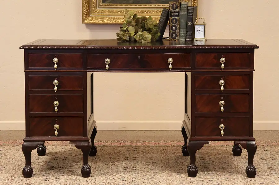 Main image of Georgian Chippendale Carved Desk, Leather Top