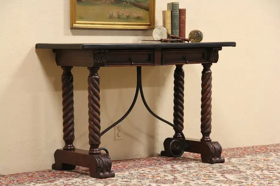Main image of Spanish Colonial Leather Top Console, Sofa Table or Desk
