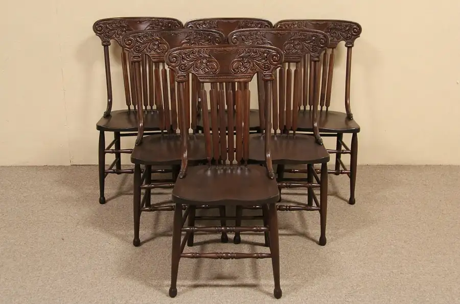 Main image of Set of 6 Victorian 1900 Antique Press Back Dining Chairs