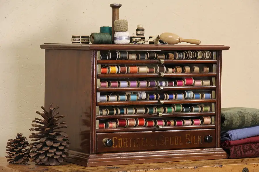 Main image of Corticelli Silk Thread 6 Drawer 1880 Spool Cabinet, Jewelry Chest