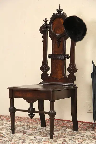 Main image of Victorian Antique 1870 Carved Walnut Choir or Hall Chair