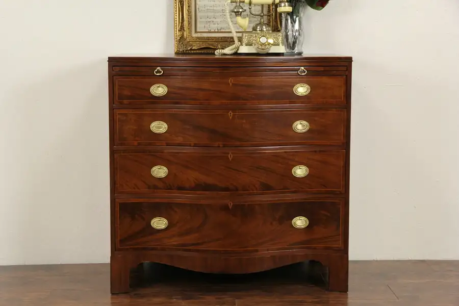 Main image of Baker Signed Vintage Georgian Style Banded Mahogany Bachelor Chest or Dresser