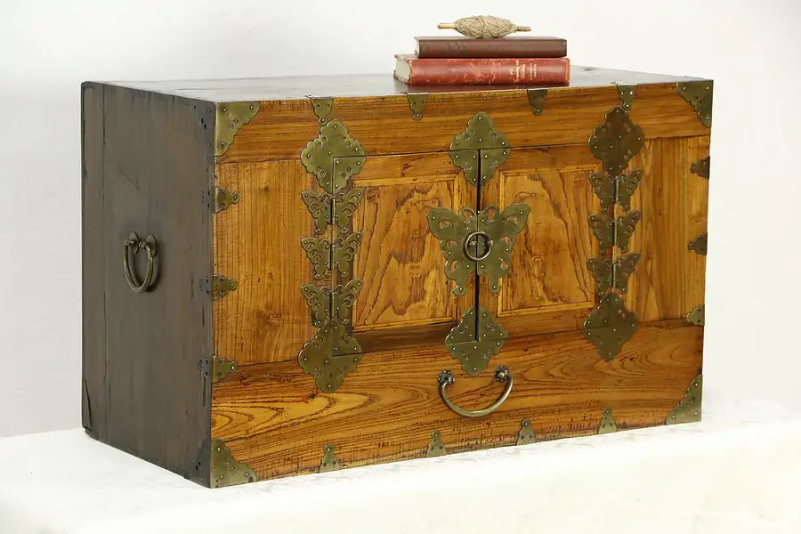 Main image of Asian Antique Dowry Cabinet, Hand Made in China, Brass Mounts