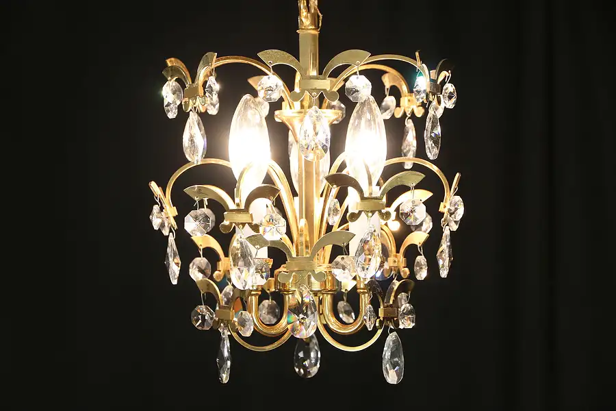 Main image of Gold 3 Light Vintage Chandelier, Cut Crystal Prisms, Hall or Bath Size, Sciolari