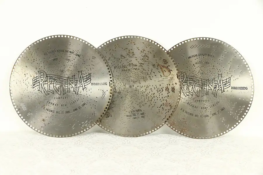 Main image of Regina Music Box Group of 3 Antique 15 1/2" Disks, Veterans March & More