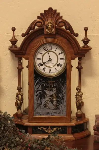 Main image of Waterbury Victorian Oak Clock, Angels