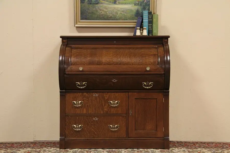 Main image of Oak Antique Cylinder or Barrel Roll Top Desk