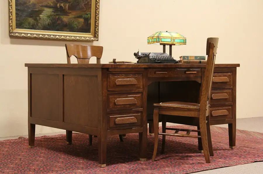 Main image of Arts & Crafts Mission Oak Antique 1900 Partner Desk