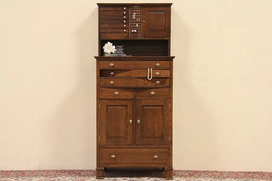 Main image of Dentist 1895 Antique Oak Dental Cabinet, Secret Drawer