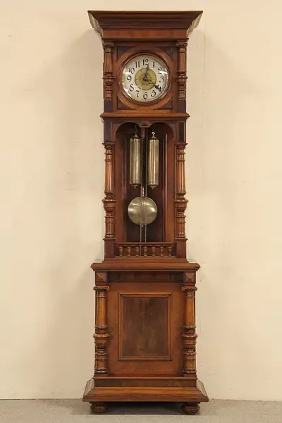 Main image of German Antique 1900 Tall Case Grandfather Mahogany Clock