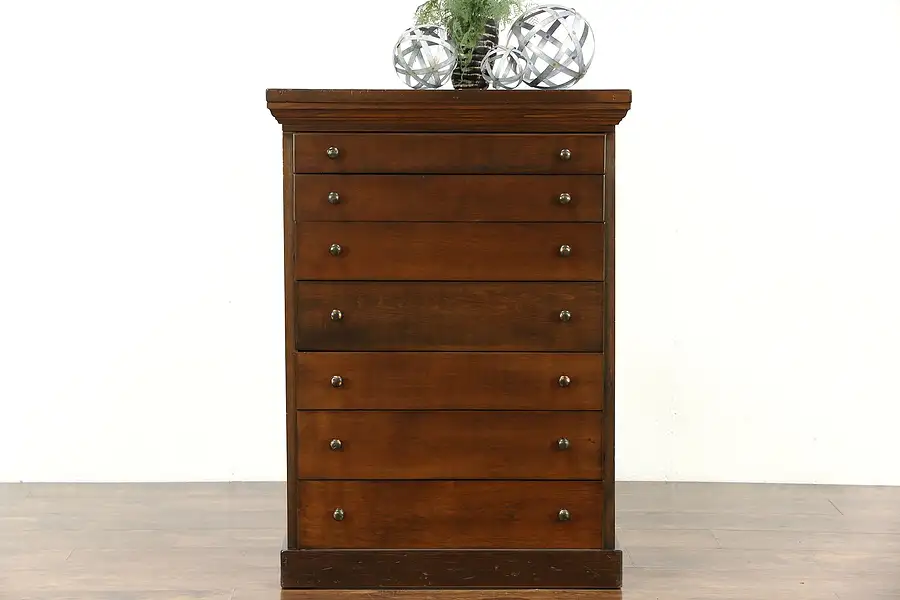 Main image of Pine 7 Drawer 1900 Antique Map or Document Chest from Wis. Courthouse