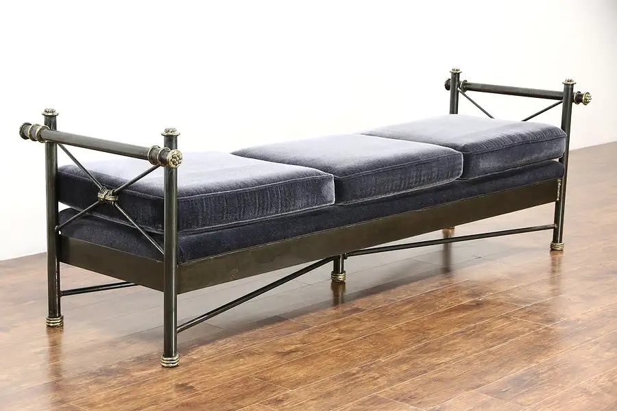 Main image of Classical Iron & Brass Vintage 8' Bench or Day Bed, Mohair Cushions
