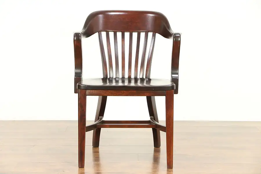 Main image of Mahogany Finish Antique Banker Desk, Office or Library Chair