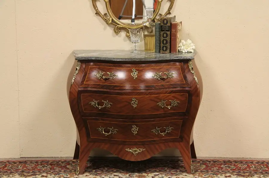 Main image of French Marquetry Marble Top Bombe Chest