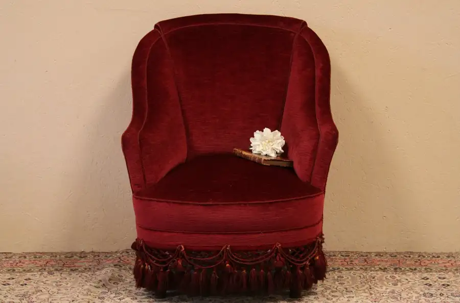 Main image of Curved Antique 1880 Armchair with Fringe