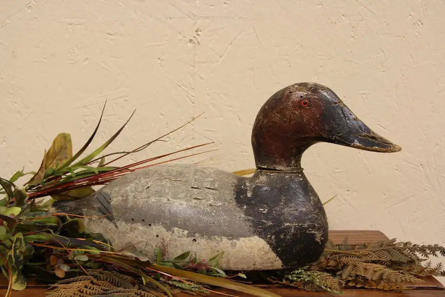 Main image of Carved Weighted Signed Duck Decoy, Glass Eyes