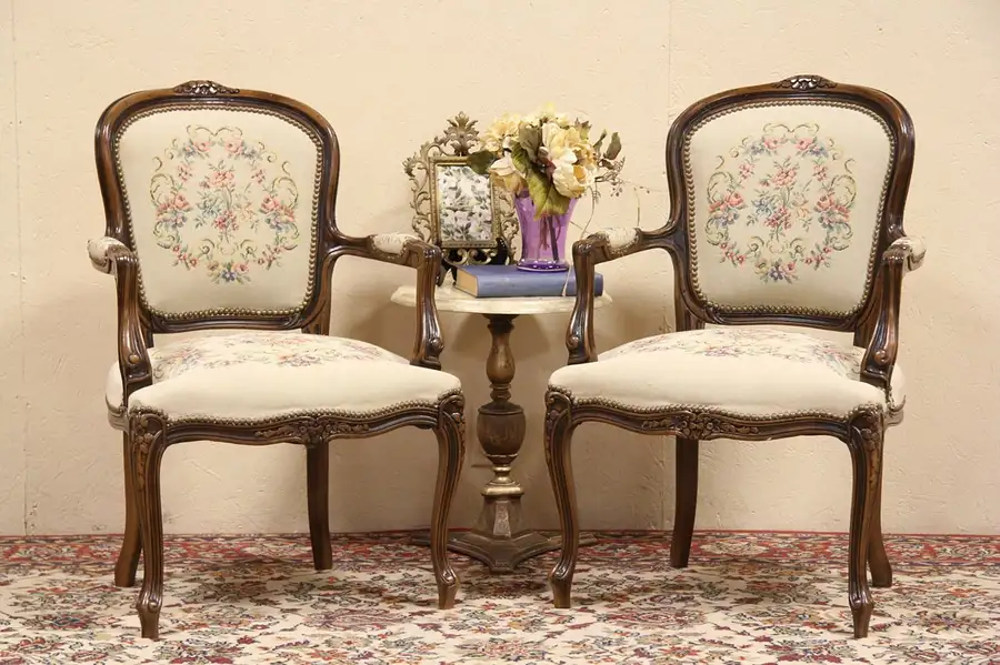 Main image of Pair Vintage Italian Tapestry Chairs