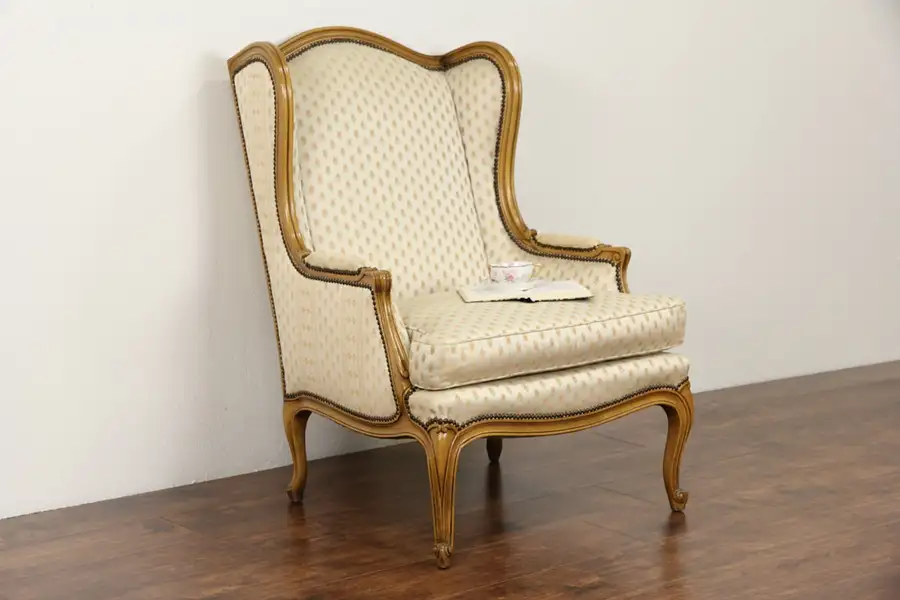 Main image of Baker Signed Vintage Fruitwood Wing Chair