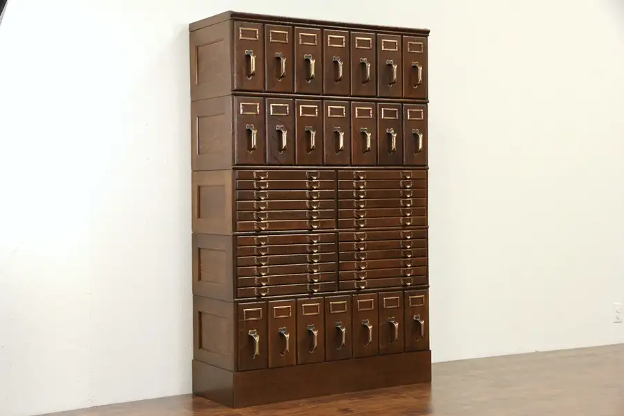 Main image of Shaw Walker Signed Stacking Oak 45 Drawer 1900 Antique File Cabinet