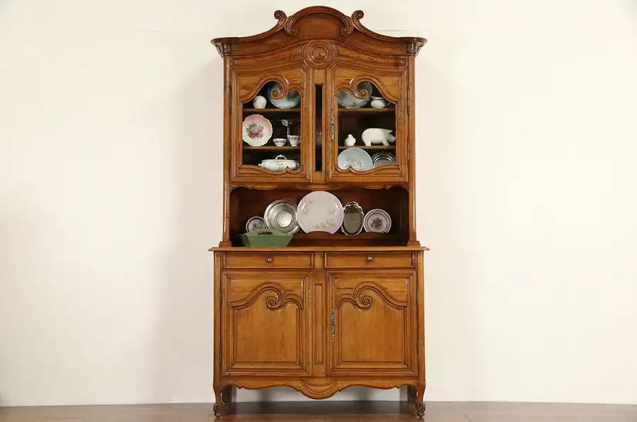 Main image of Country French Provincial Pine 1870 Antique China Cabinet or Sideboard Cupboard