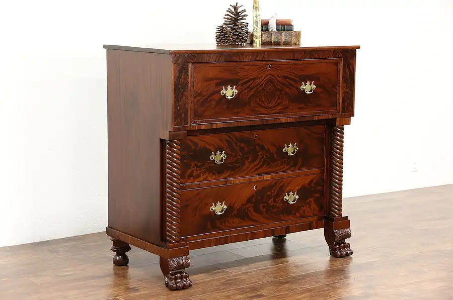 Main image of Empire 1830's Antique Mahogany Secretary Desk, Lion Paw Feet