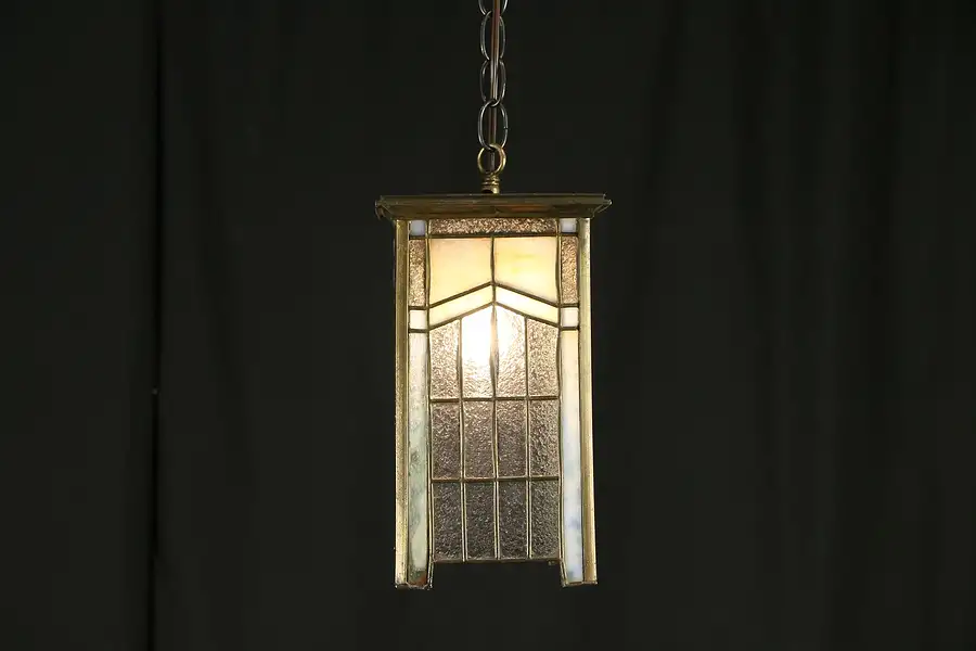 Main image of Arts & Crafts Antique Leaded Glass Craftsman Hall Lantern Light
