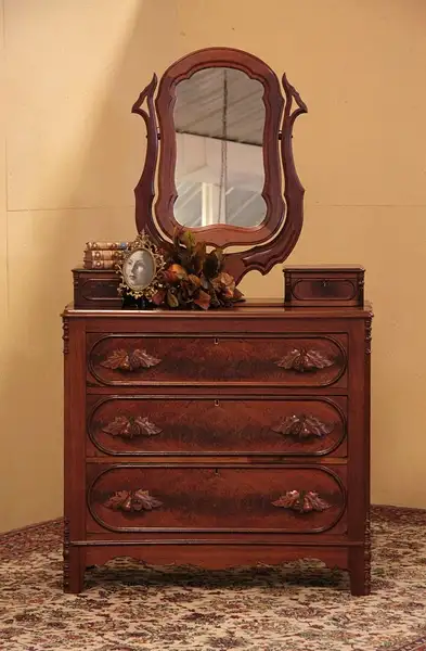 Main image of Victorian Dresser, Mirror & Carved Pulls