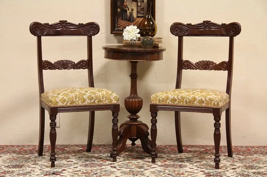 Main image of Pair Carved Mahogany Antique 1900 Italian Chairs
