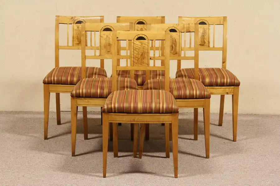 Main image of Set of 6 Swedish 1850 Antique Biedermeier Dining Chairs
